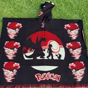 Pokekon Charizard inspired adult size poncho, hooded, unisex, one size.